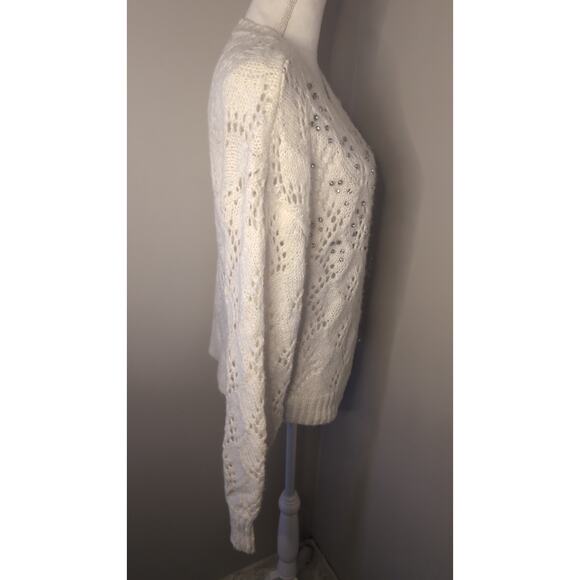 Red by BKE Pointelle white eyelet rhinestone layering sweater - Picture 5 of 9